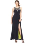 Betsy & Adam Embellished Sweetheart Illusion Gown