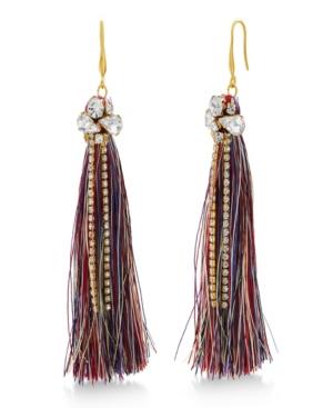 Catherine Malandrino Women's Clustered White Rhinestone Yellow Gold-tone Multicolor Tassel Earrings