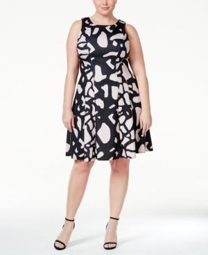 Sl Fashions Plus Size Sleeveless Printed Fit & Flare Dress