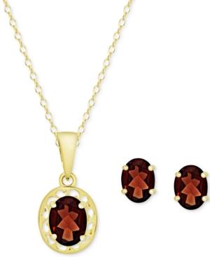 Rhodolite Garnet Oval Pendant Necklace & Stud Earrings
