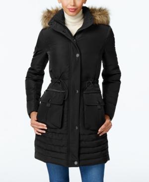 Kenneth Cole Faux-fur-trim Cinched Down Coat