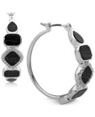 Nine West Silver-tone Pave & Stone Hoop Earrings