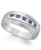 Men's 10k White Gold Ring, Diamond (1/5 Ct. T.w.) And Sapphire (3/8 Ct. T.w.) Ring