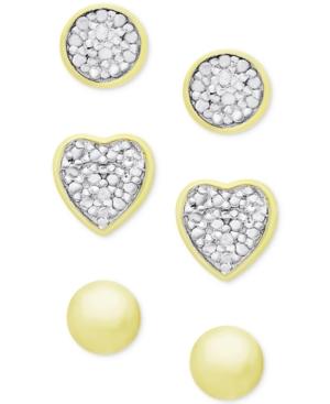 3-pc. Set Diamond Accent Stud Earrings In 18k Gold-plated Sterling Silver