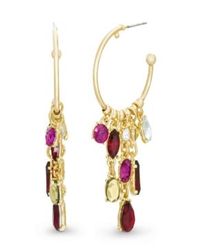 Catherine Malandrino Women's Red, Hot Pink, White And Metallic Rhinestone Link Dangle Ball End Yellow Gold-tone Hoop Earrings