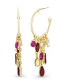 Catherine Malandrino Women's Red, Hot Pink, White And Metallic Rhinestone Link Dangle Ball End Yellow Gold-tone Hoop Earrings