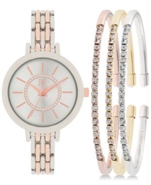 Inc International Concepts Women's Two-tone Bracelet Watch 34mm And Crystal Accented Bracelet Set In016srg, Only At Macy's