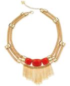 Guess Gold-tone Resin Stone And Fringe Statement Necklace