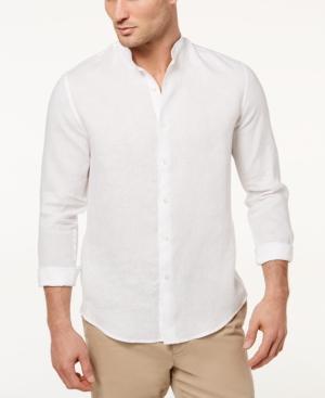 Tasso Elba Island Men's Piece-dyed Band-collar Linen Shirt, Created For Macy's
