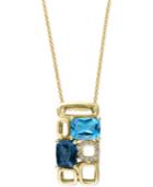 Mosaic By Effy Blue Topaz (3-1/4 Ct. T.w.) And Diamond Accent Pendant Necklace In 14k Gold