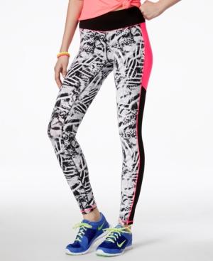 Material Girl Active Juniors' Printed Solid-trim Full-length Leggings, Only At Macy's