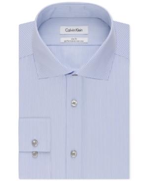 Calvin Klein Steel Slim-fit Non-iron Performance Blue Stripe Dress Shirt