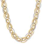 Two-tone Interlocked Link Collar Necklace In 10k Gold & White Gold