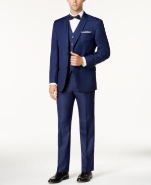 Marc New York By Andrew Marc Men's Classic-fit Blue Sheen Vested Suit