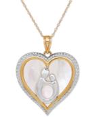 Mother-of-pearl Mother Motif Heart Pendant Necklace In 10k Gold