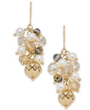 Charter Club Gold-tone Bead And Crystal Cluster Drop Earrings, Created For Macy's