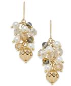 Charter Club Gold-tone Bead And Crystal Cluster Drop Earrings, Created For Macy's