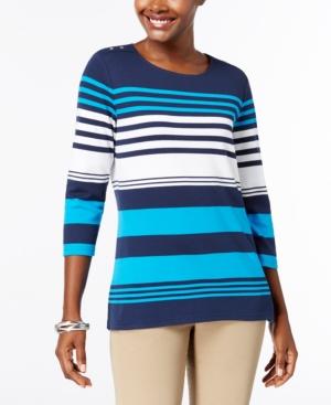 Karen Scott Striped 3/4-sleeve Top, Created For Macy's