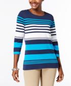 Karen Scott Striped 3/4-sleeve Top, Created For Macy's