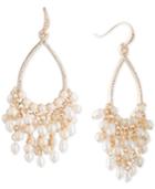 Carolee Gold-tone Crystal & Imitation Pearl Drop Hoop Earrings