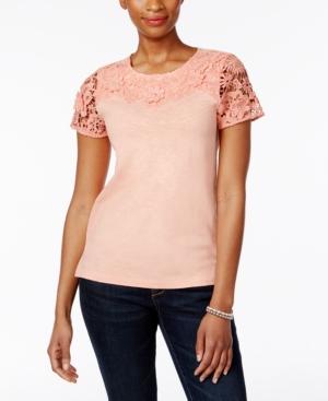 Charter Club Cotton Lace-trim Top, Only At Macy's