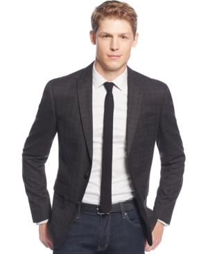 Bar Iii Gingham Peak Lapel Slim-fit Evening Jacket