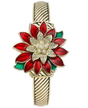 Charter Club Women's Gold-tone Poinsettia Flip Watch 31mm, Created For Macy's