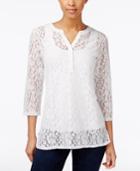 Charter Club Three-quarter-sleeve Lace Tunic, Only At Macy's