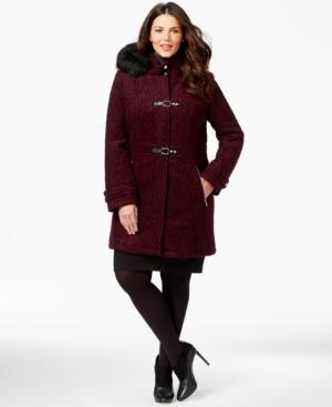 Ivanka Trump Plus Size Faux-fur-trim Buckled A-line Coat