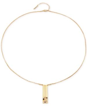 T Tahari Gold-tone Bar Grid Scatter Crystal Pendant Necklace