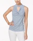 Ny Collection Petite Striped Choker Draped Cutout Top