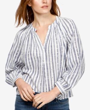 Lucky Brand Cotton Striped Eyelet Poet Blouse