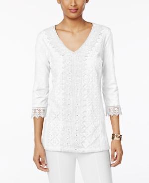 Jm Collection Petite Cotton Crochet Lace Top, Only At Macy's