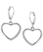 T Tahari Silver-tone Crystal Heart Drop Earrings