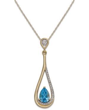 Blue Topaz (3/4 Ct. T.w.) And Diamond Accent Pendant Necklace In 14k Gold