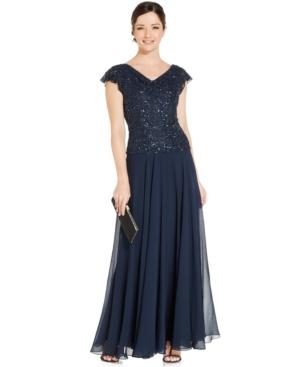 J Kara Flutter-sleeve Embellished Popover Gown