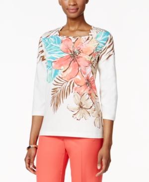 Alfred Dunner Petite Floral-print Embellished Top