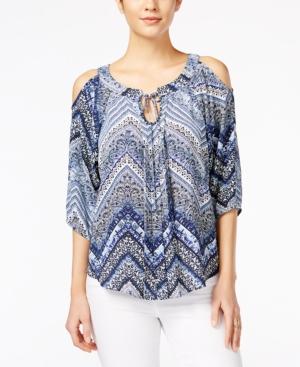 Bcx Juniors' Printed Cold-shoulder Blouse