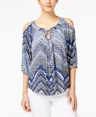 Bcx Juniors' Printed Cold-shoulder Blouse