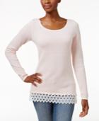 Charter Club Petite Lace-trim Textured Sweater, Only At Macy's