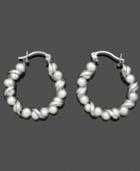 Sterling Silver Earrings, Cultured Freshwater Pearl Twisted Hoop Earrings (4-5mm)