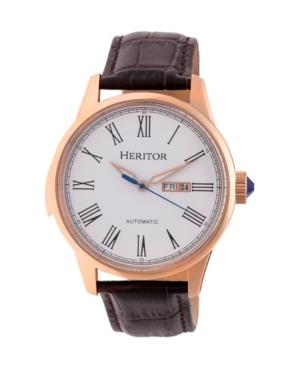 Heritor Automatic Prescott Rose Gold & White Leather Watches 43mm