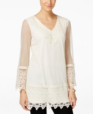 Alfani Petite Lace-trim Illusion Blouse, Only At Macy's