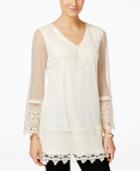 Alfani Petite Lace-trim Illusion Blouse, Only At Macy's