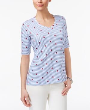 Karen Scott Ladybug-print Striped Top, Only At Macy's