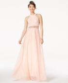 Blondie Nites Juniors' Embellished Lace Halter Ball Gown