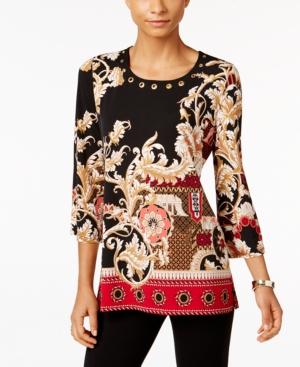Jm Collection Printed Grommet Top, Only At Macy's
