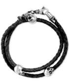 King Baby Men's Hamlet Skull Braided Leather Wrap Bracelet In Sterling Silver