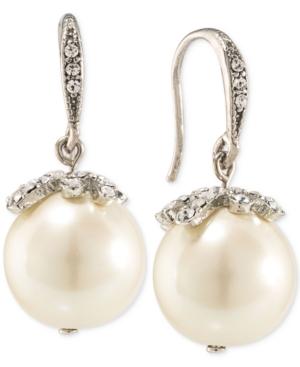 Carolee Silver-tone Imitation Pearl With Pave Cap Drop Earrings