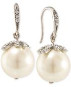 Carolee Silver-tone Imitation Pearl With Pave Cap Drop Earrings